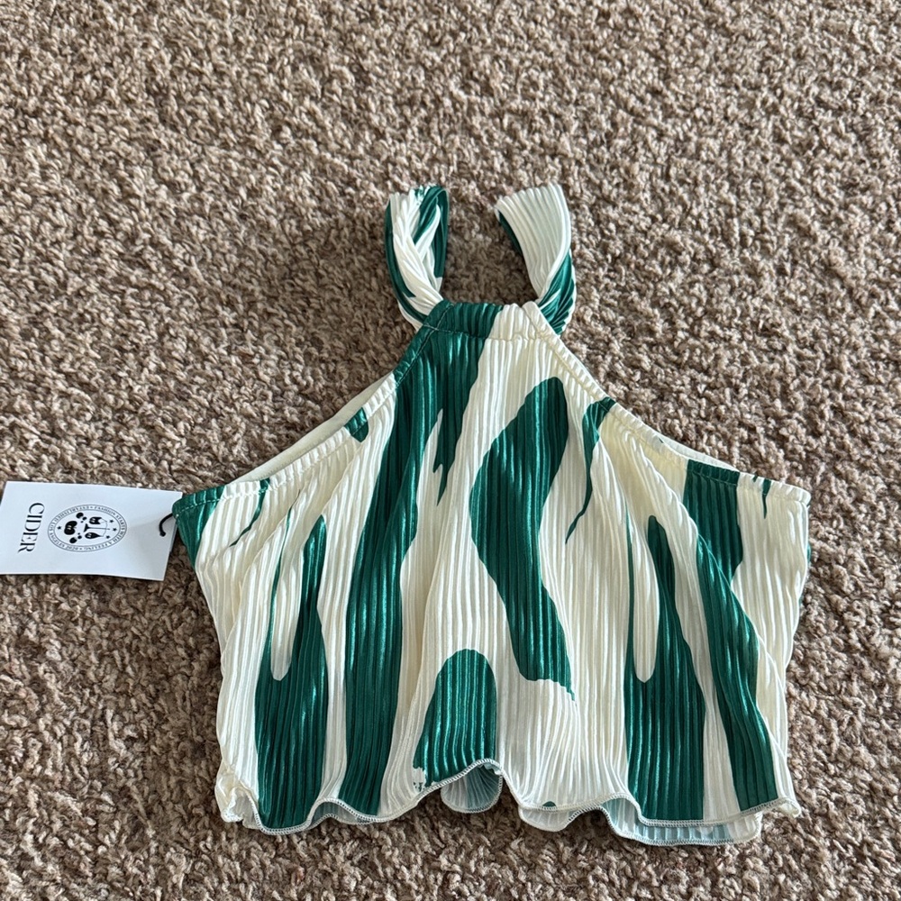 Green and White Halter Top